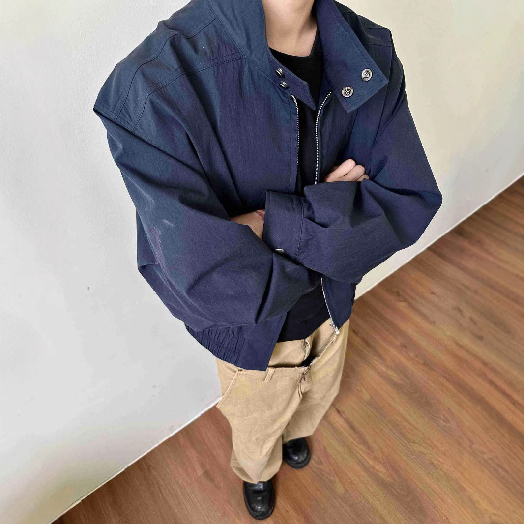 Vintage Harrington Jacket with Stand Collar Casual Short Wide Fit for Men and Women