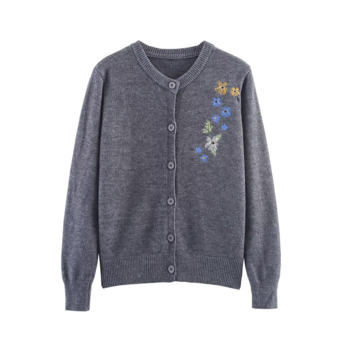 Loose flower embroidery slimming knitted cardigan jacket for women