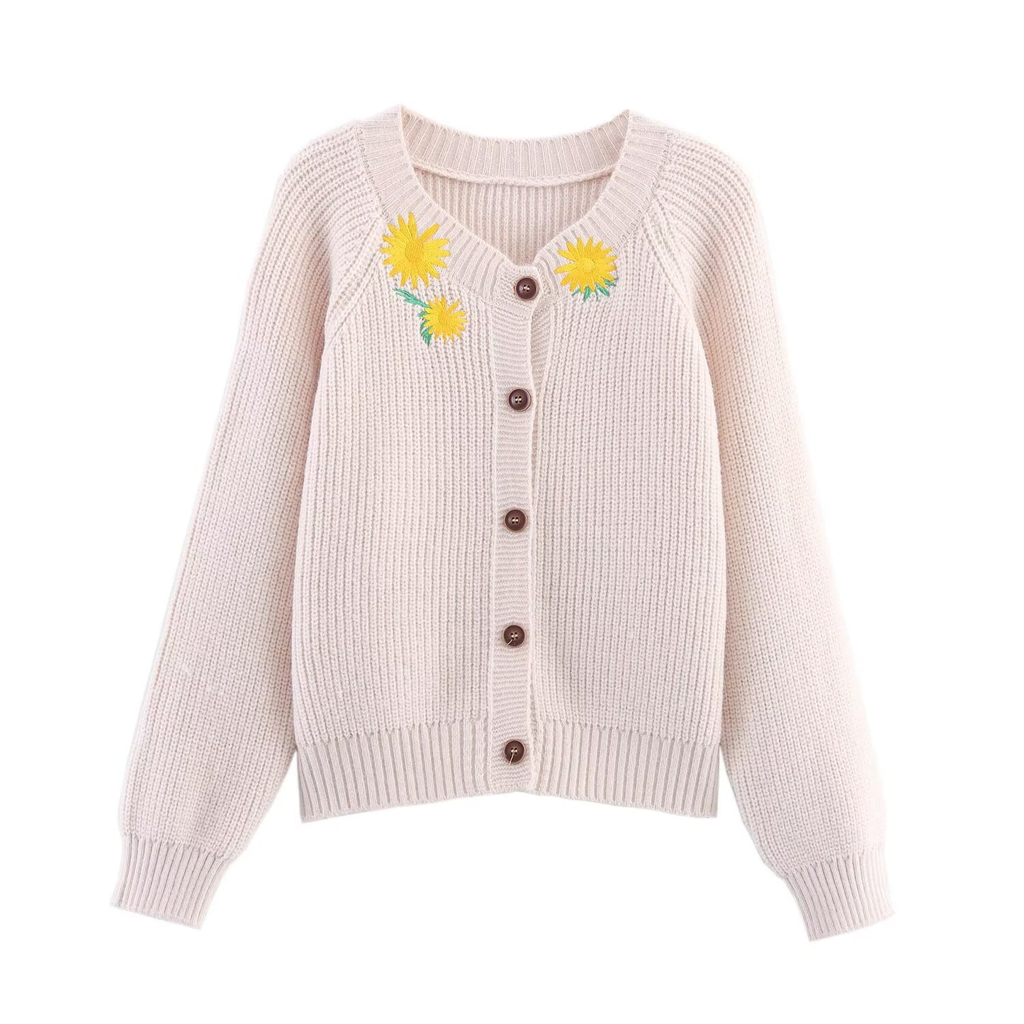 Loose and comfortable collar with floral embroidery and knitted jacket for women