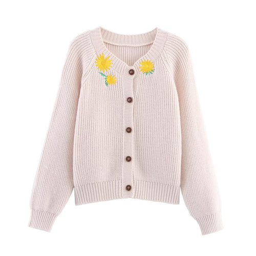 Loose and comfortable collar with floral embroidery and knitted jacket for women