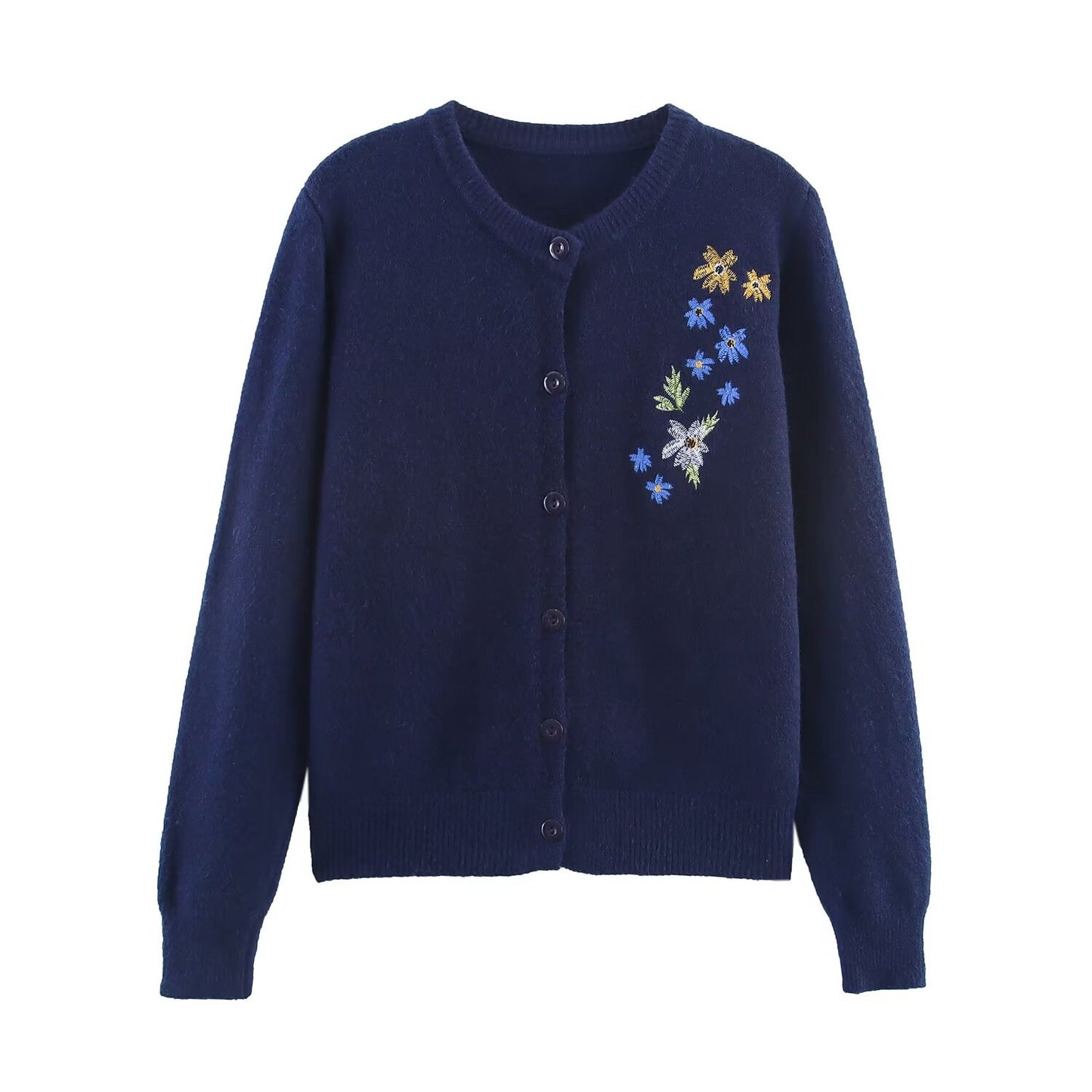 Loose flower embroidery slimming knitted cardigan jacket for women