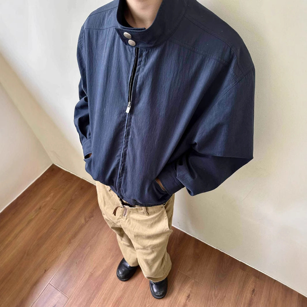 Vintage Harrington Jacket with Stand Collar Casual Short Wide Fit for Men and Women