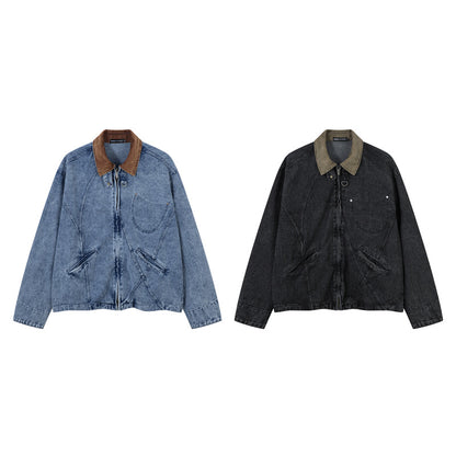 Denim Jacket Men's Design Sense Turn-down Collar Washed Vintage Workwear Blazer