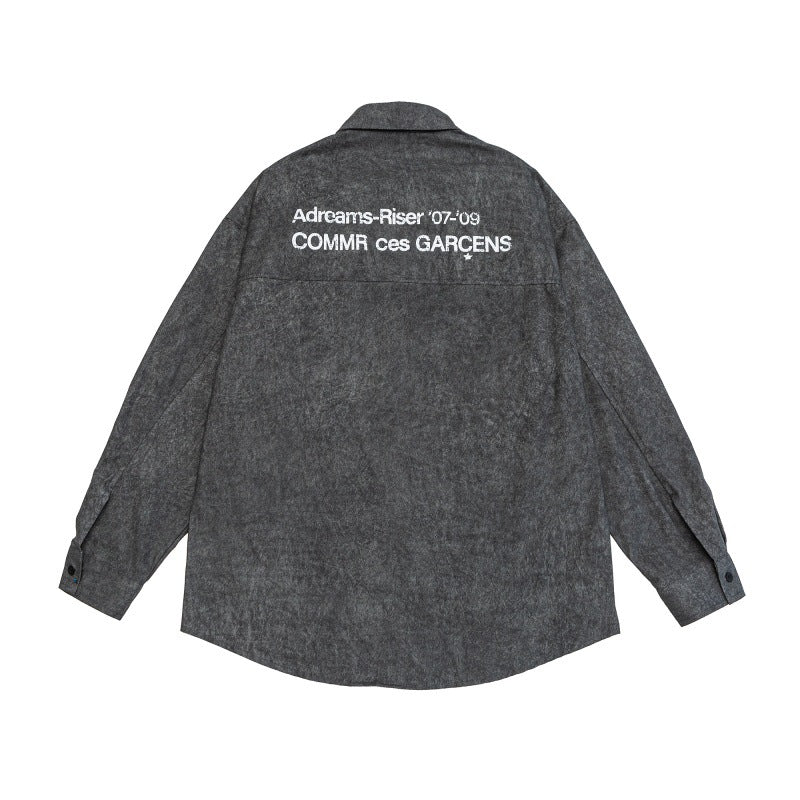 Brand Washed Faded Letter Print Design Loose Long Sleeve Shirt