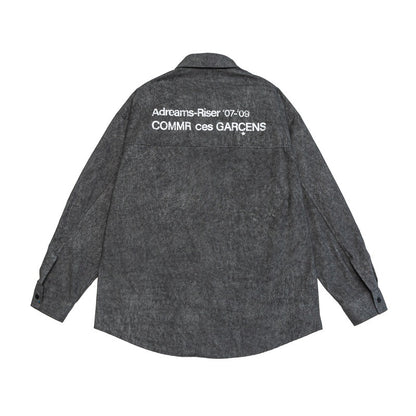 Brand Washed Faded Letter Print Design Loose Long Sleeve Shirt