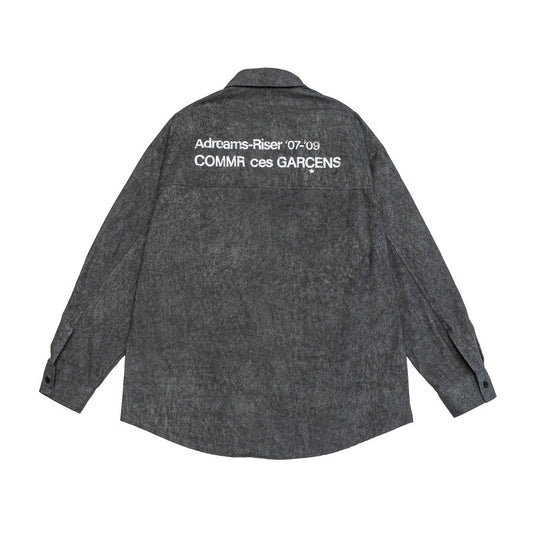 Brand Washed Faded Letter Print Design Loose Long Sleeve Shirt