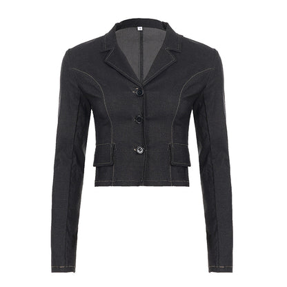 Notch Lapel Vintage Commuting Shirt Unique Design Fitted Short Length Spicy Girl Jacket Women's Clothing