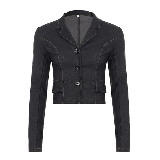 Notch Lapel Vintage Commuting Shirt Unique Design Fitted Short Length Spicy Girl Jacket Women's Clothing