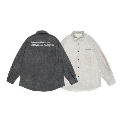 Brand Washed Faded Letter Print Design Loose Long Sleeve Shirt