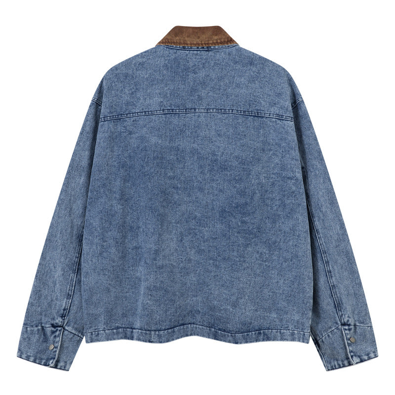 Denim Jacket Men's Design Sense Turn-down Collar Washed Vintage Workwear Blazer