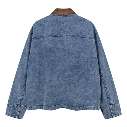 Denim Jacket Men's Design Sense Turn-down Collar Washed Vintage Workwear Blazer