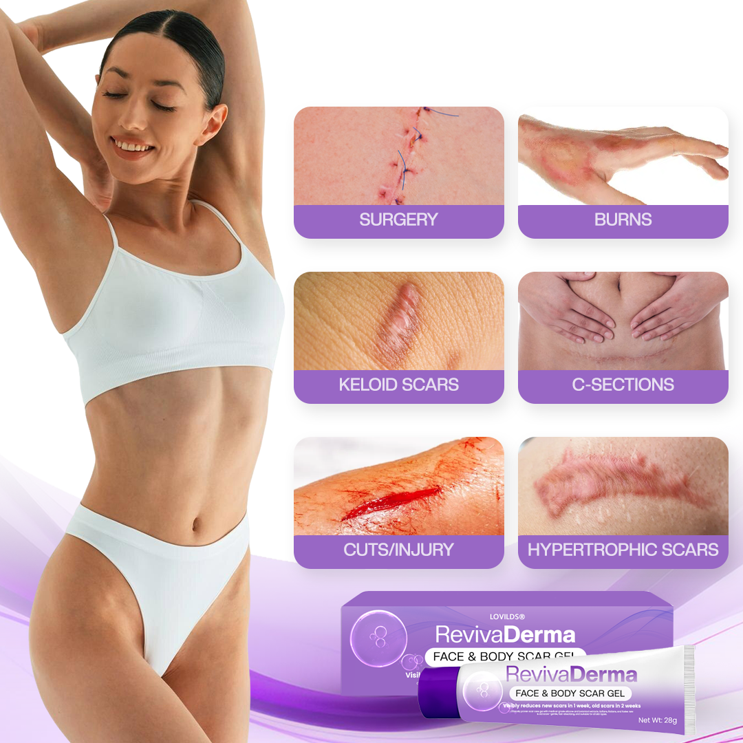 🔥LOVILDS® RevivaDerma Face & Body Scar Gel - Clinically proven to soften, flatten and fade surgical scars, acne marks, burns, keloids and trauma-related scars
