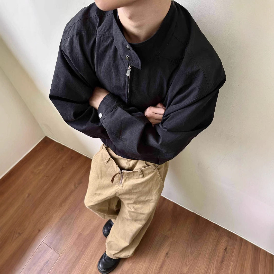 Vintage Harrington Jacket with Stand Collar Casual Short Wide Fit for Men and Women