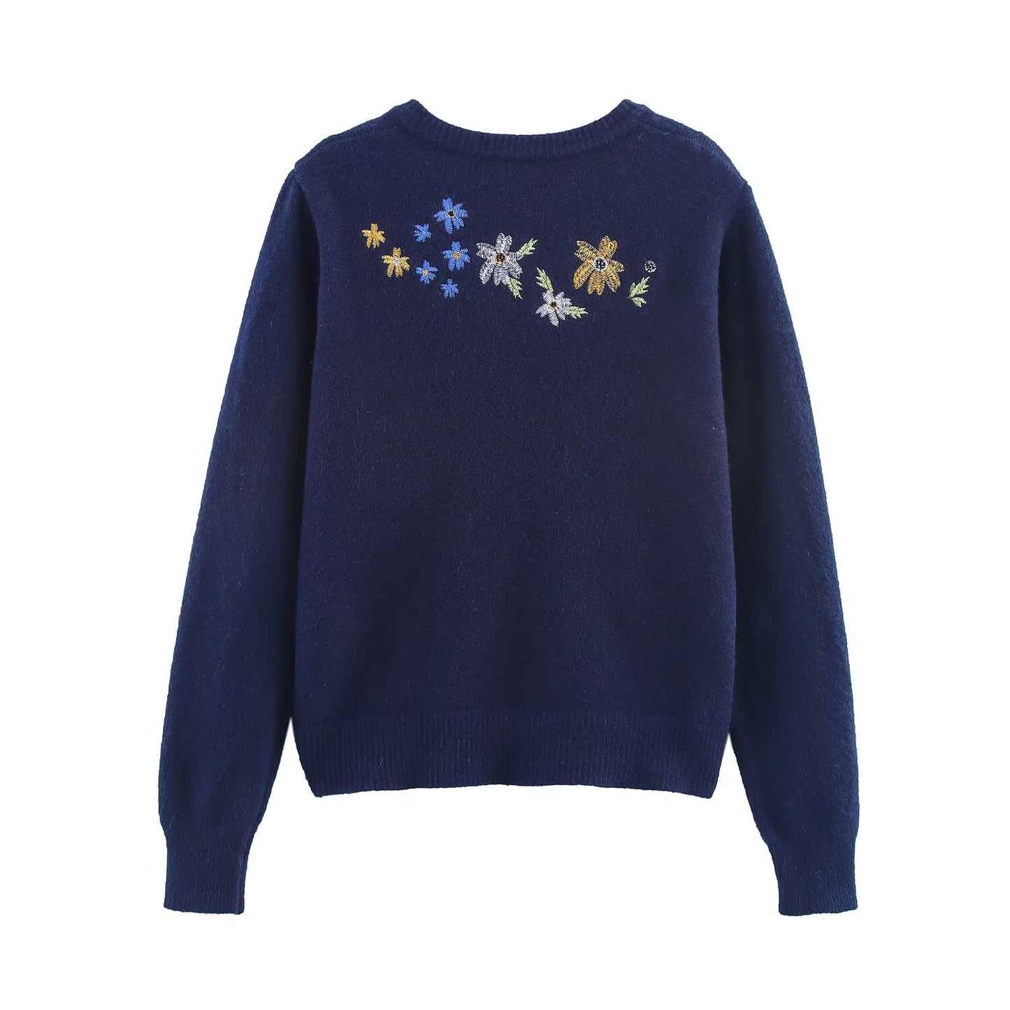 Loose flower embroidery slimming knitted cardigan jacket for women