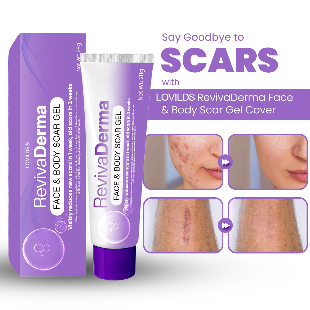 🔥LOVILDS® RevivaDerma Face & Body Scar Gel - Clinically proven to soften, flatten and fade surgical scars, acne marks, burns, keloids and trauma-related scars