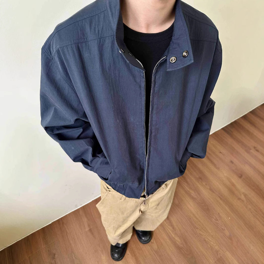 Vintage Harrington Jacket with Stand Collar Casual Short Wide Fit for Men and Women