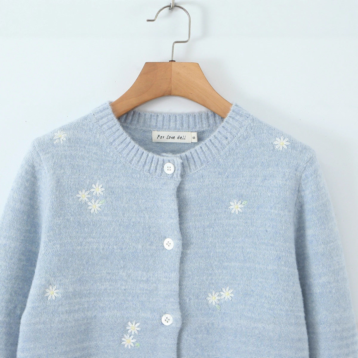 Round neck long sleeved single breasted solid color design knit sweater cardigan for women