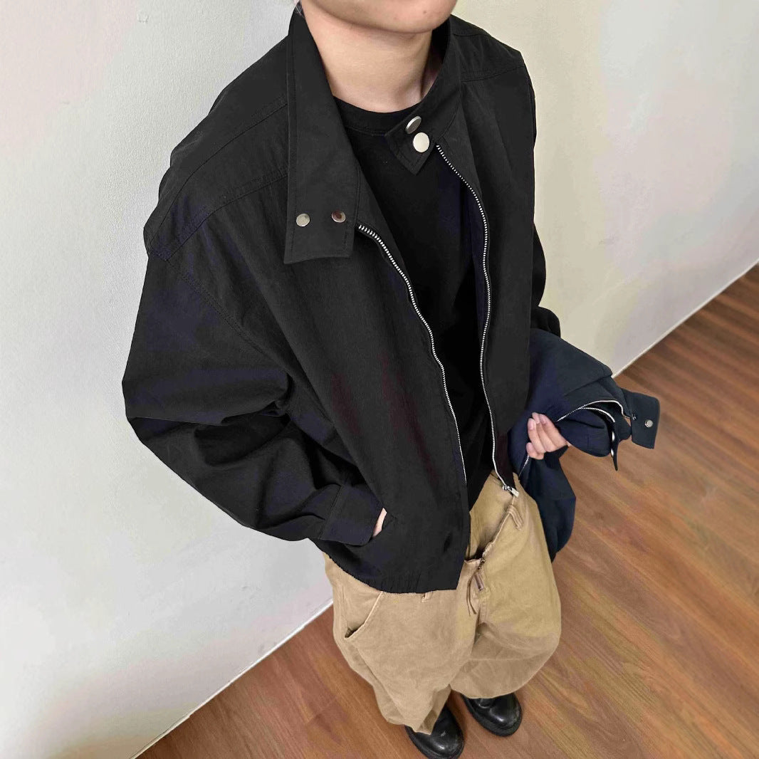 Vintage Harrington Jacket with Stand Collar Casual Short Wide Fit for Men and Women