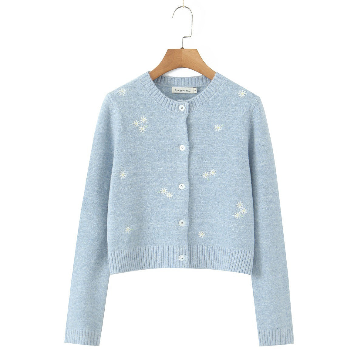 Round neck long sleeved single breasted solid color design knit sweater cardigan for women