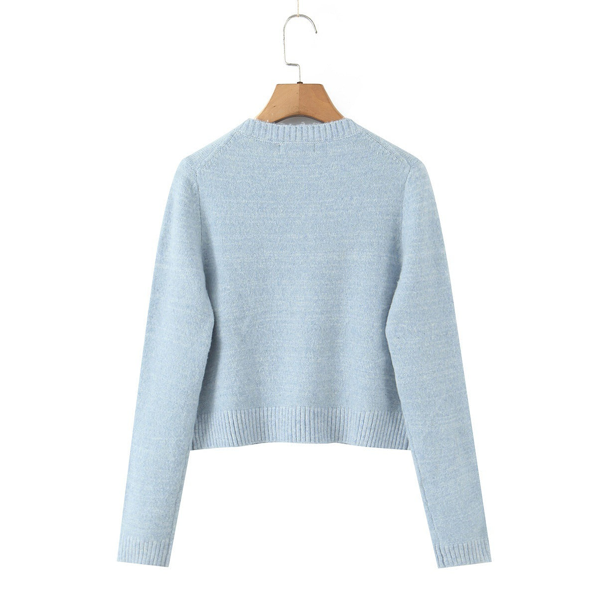 Round neck long sleeved single breasted solid color design knit sweater cardigan for women