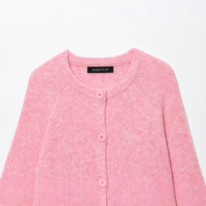 Simple and lazy pink sweater cardigan jacket
