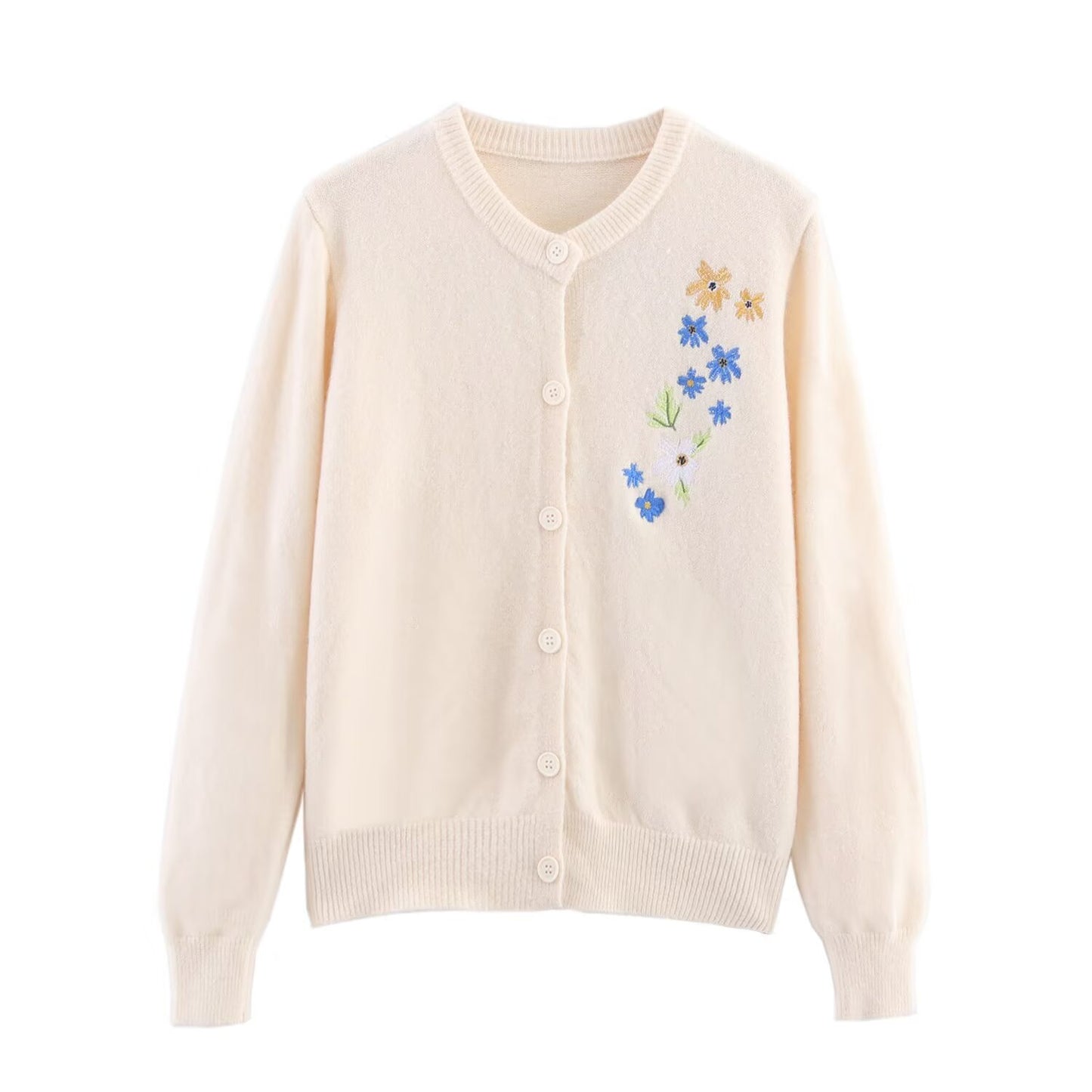 Loose flower embroidery slimming knitted cardigan jacket for women