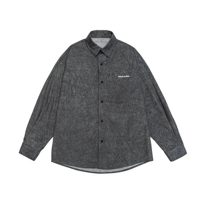 Brand Washed Faded Letter Print Design Loose Long Sleeve Shirt