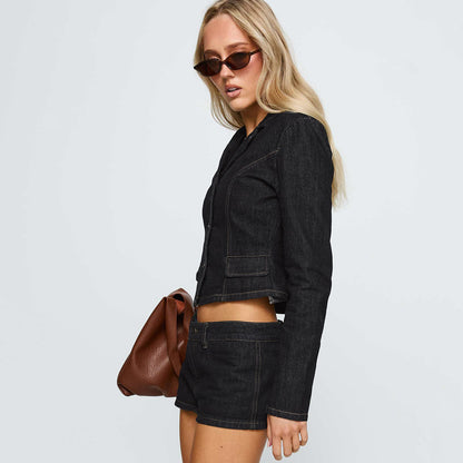 Notch Lapel Vintage Commuting Shirt Unique Design Fitted Short Length Spicy Girl Jacket Women's Clothing