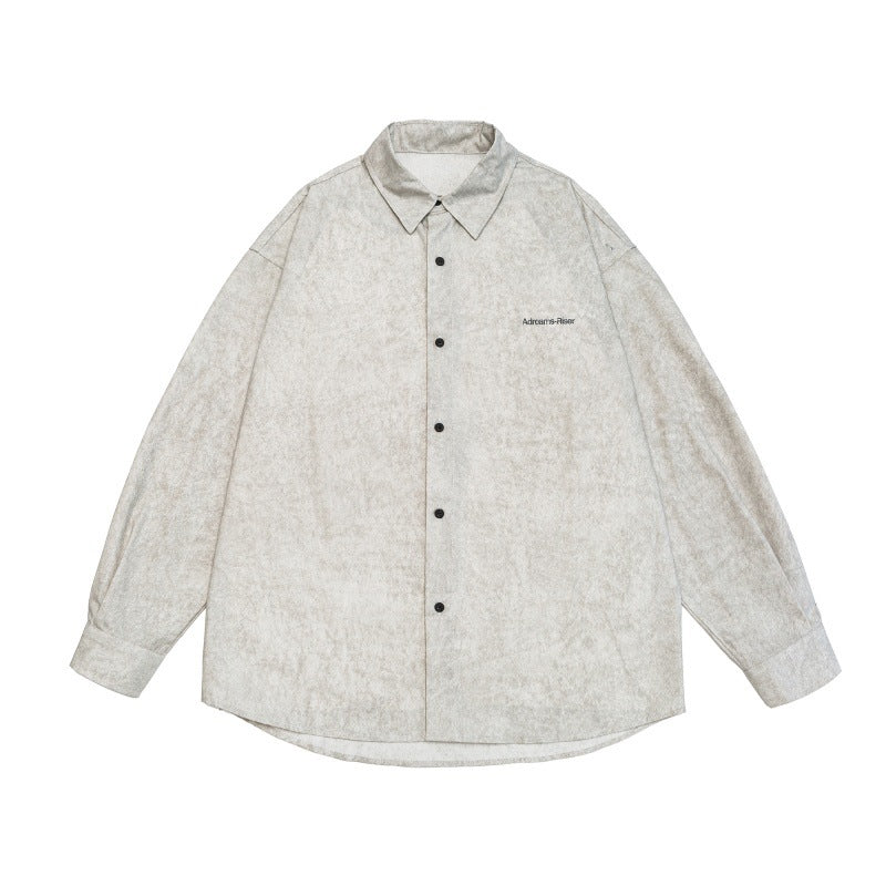 Brand Washed Faded Letter Print Design Loose Long Sleeve Shirt