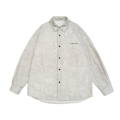 Brand Washed Faded Letter Print Design Loose Long Sleeve Shirt